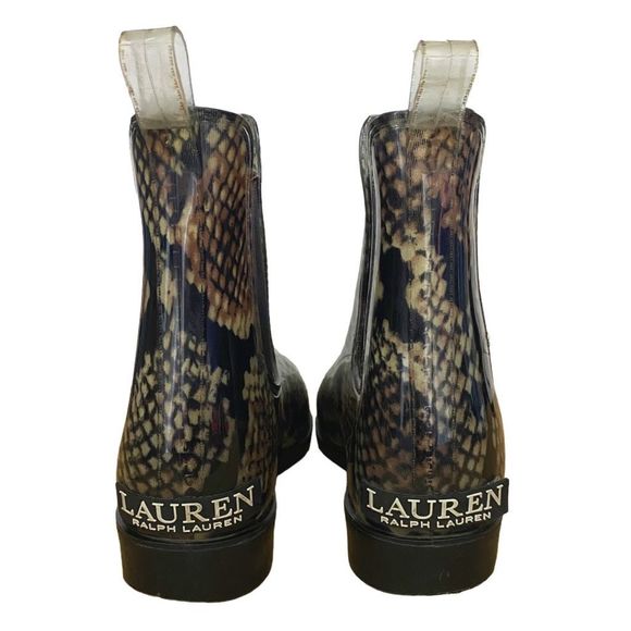 Lauren Ralph Lauren Tally Bo Rai Snakeskin Rubber Booties - Size 7 - Picture 6 of 7